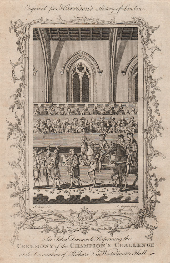Sir John Dymoke, King's Champion. Richard II's coronation. Westminster Hall 1775